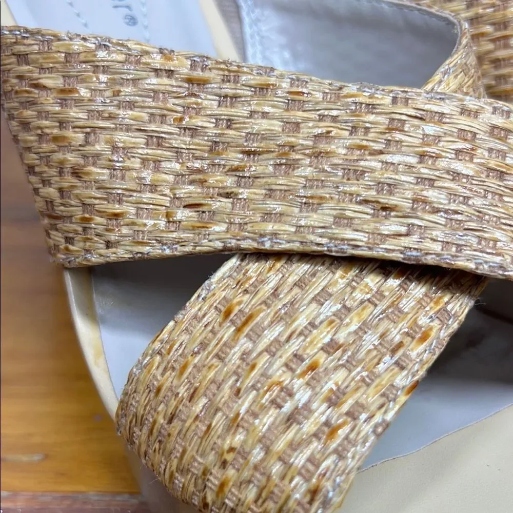 Andrew Geller Tan Wedge Sandals with Basketweave Design